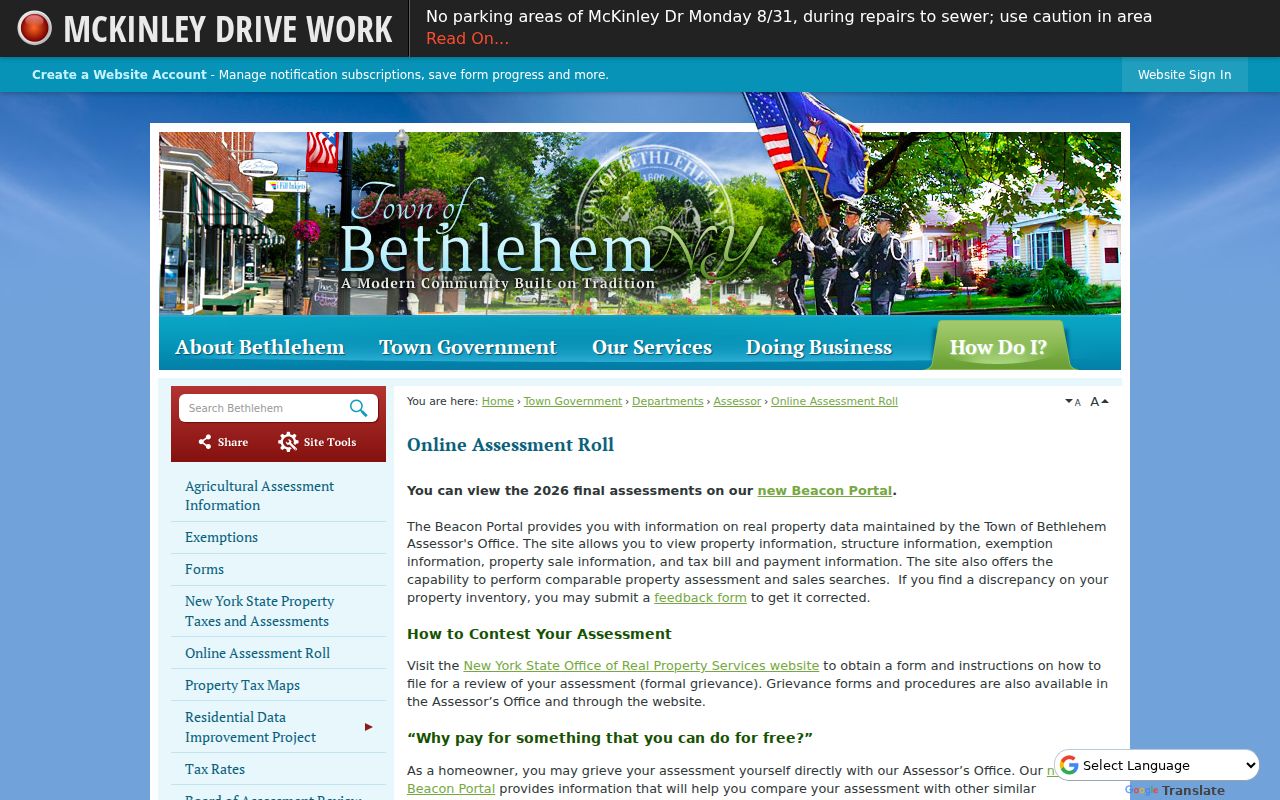 Town of Bethlehem street directory assessment roll and Beacon search