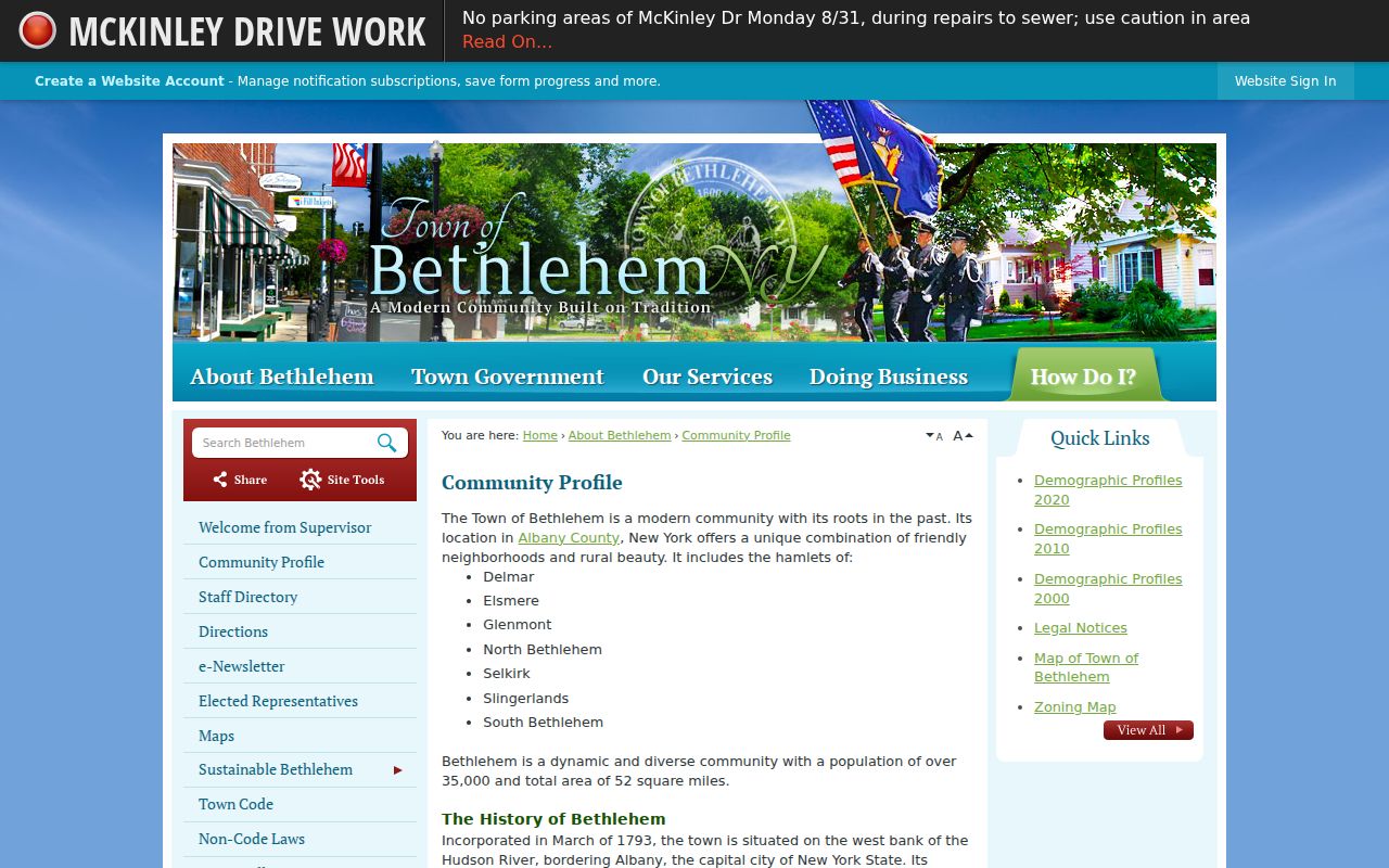 Town of Bethlehem ZIP code directory community profile and hamlet context