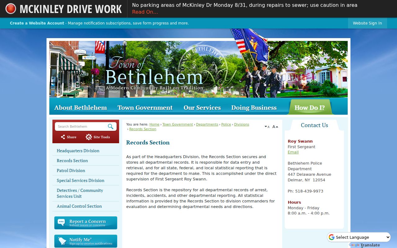 Town of Bethlehem neighbors police records request page