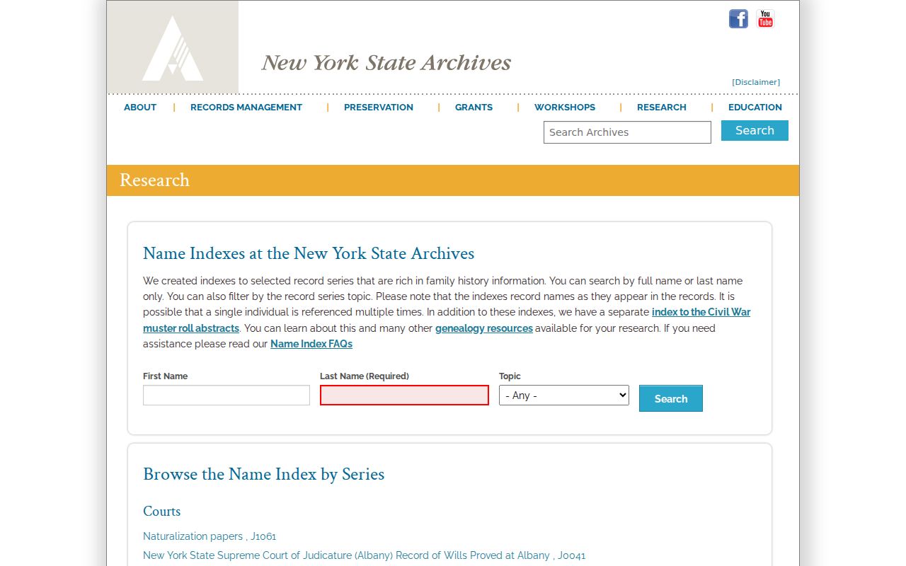 Town of Bethlehem resident lookup New York State Archives name index