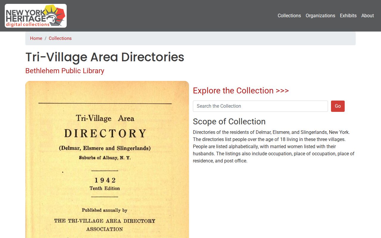 Bethlehem city directory collection on NY Heritage for Tri-Village research